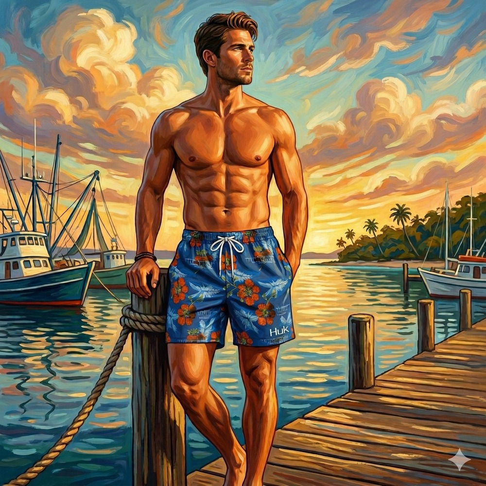 Huk Performance Fishing Shorts Mens XL Blue‎ Floral Tropical Swim H2000123